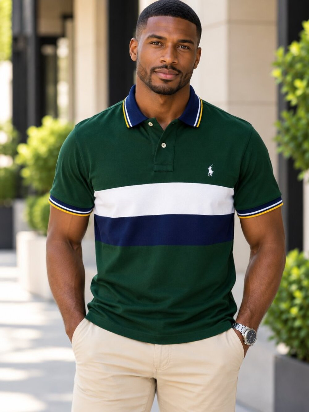 Polo Ralph Lauren Custom Slim Fit Men’s Green Colorblock Polo Shirt Size L